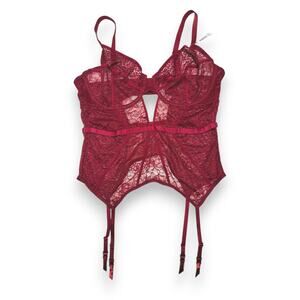 NWT Adore Me Burgundy Lace Bustier Corset With Garters Size 38DDD